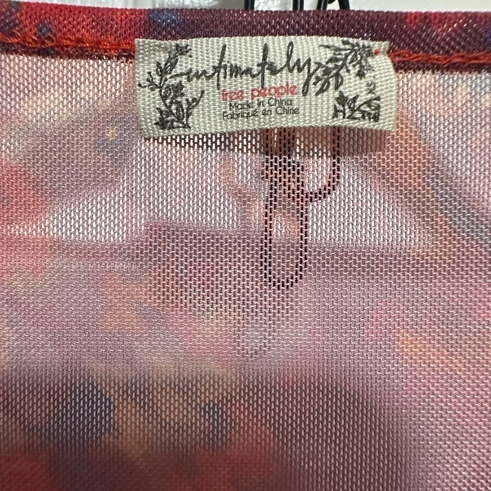 Free People Red Floral Mesh Bodysuit Size XS NWOT